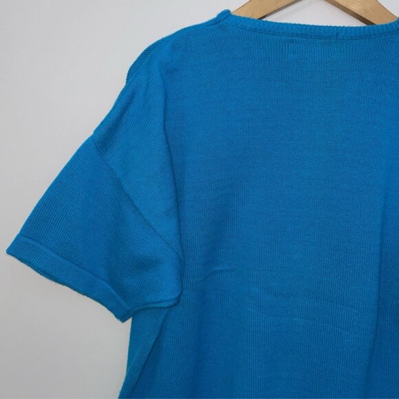VINTAGE LL Bean Sweater Women XL Blue Pullover Boxy Crop 80’s Crewneck USA - Picture 7 of 7